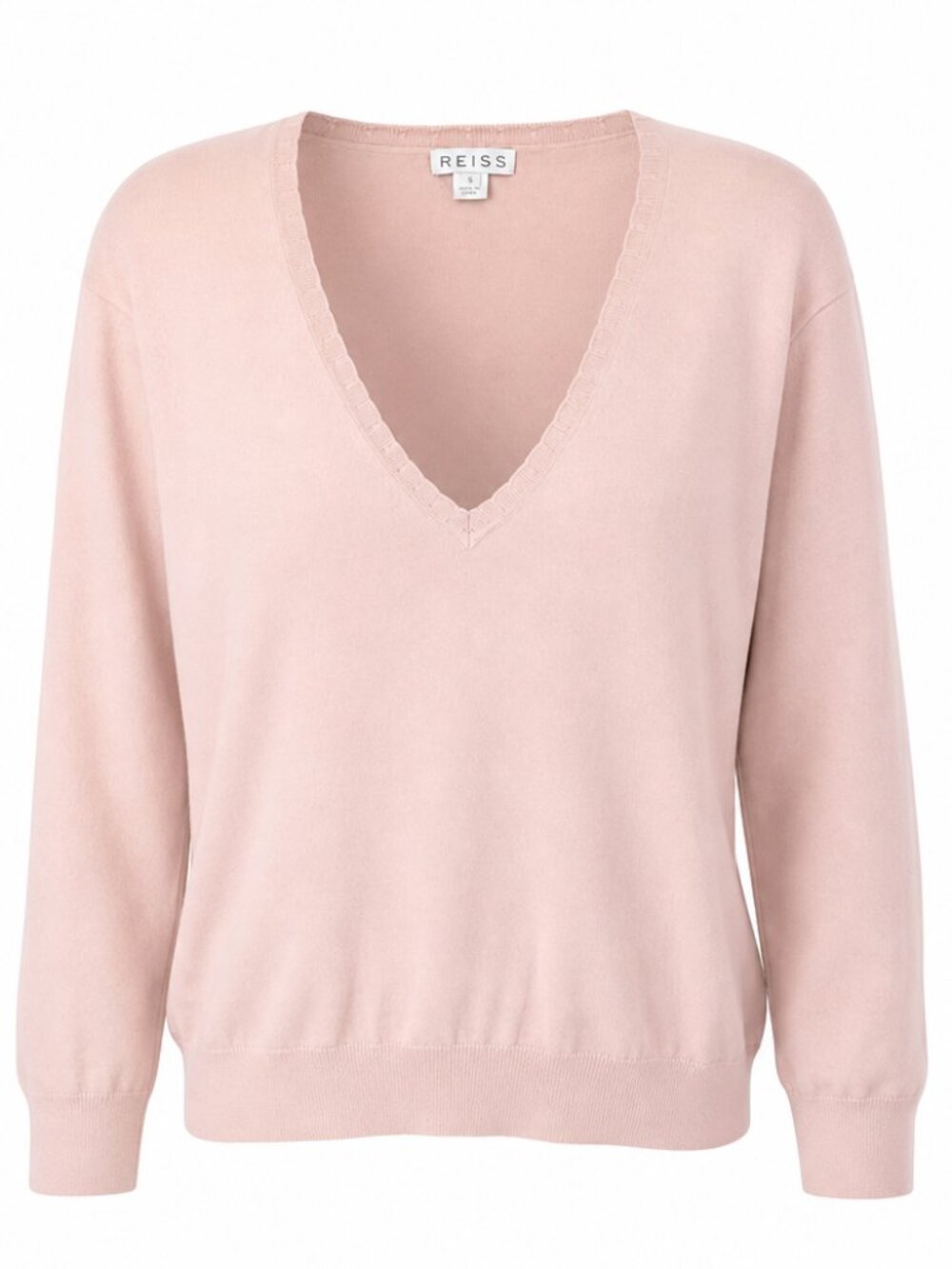 Reiss Cotton Wool Cashmere Blend Sweater Top Preppy Neutral Scalloped Neck Small